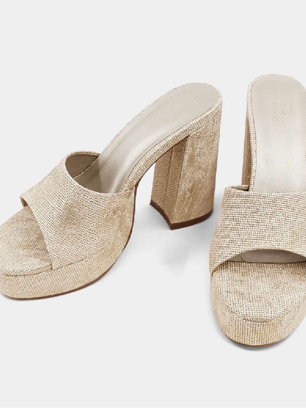 ShuShop Neutral Beige Textured Platform Mule Heels
